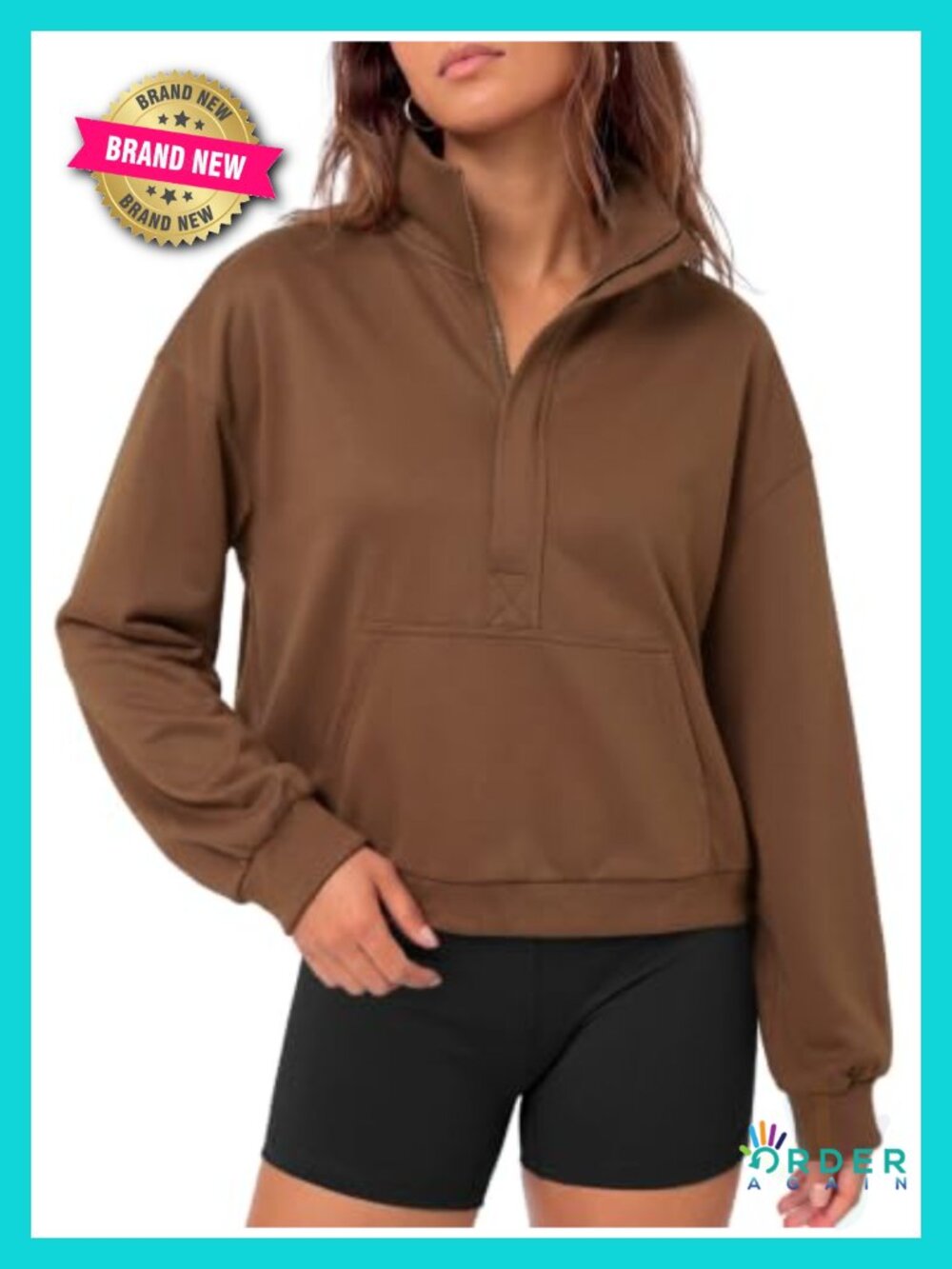 Half Zip Pullover Sweatshirt Mock Neck Kangaroo Pocket Oversized Fit